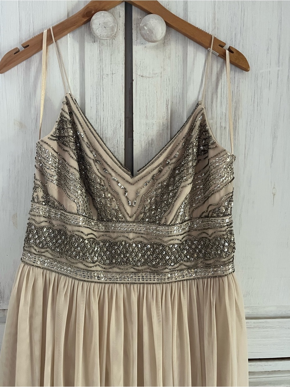 Adrianna Papell “Aida” Beaded V-Neck Maxi Dress in Beige - Picture 11 of 13